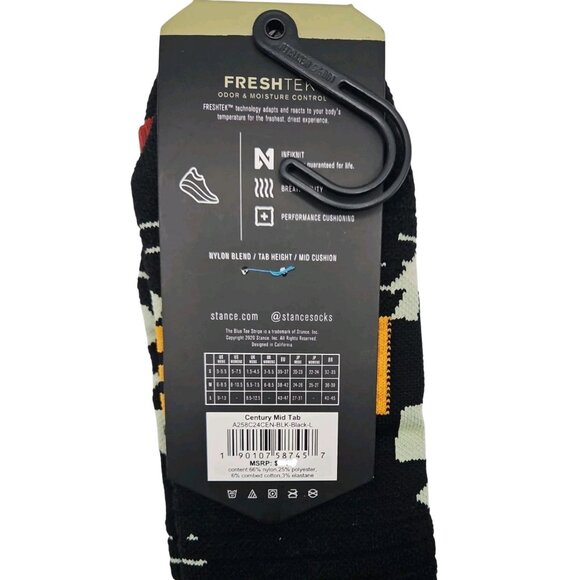 Stance FreshTek Performance Century Mid Tab Height Socks Black Large a258c24cen - Picture 6 of 7
